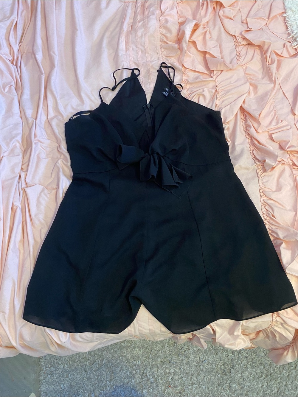 City Chic Black Tie-Front Sleeveless Plus Size Halter Romper